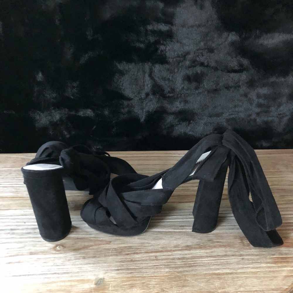 Jeffrey Campbell Blk Suede Wrap up Platform Heels